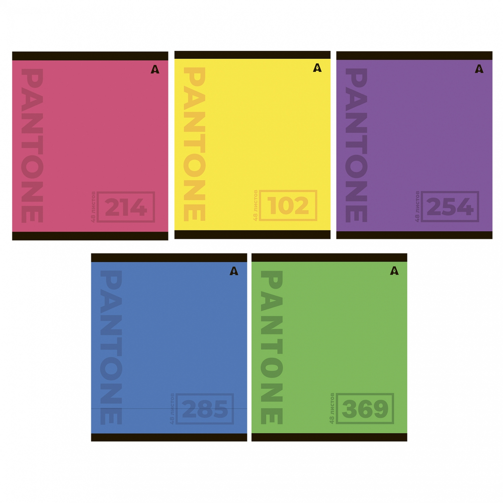 Тетрадь 48л., А5, клетка, Alingar "Pantone", скрепка, мелованый картон ( стандарт), блок офсет, 5 дизайнов в пленке т/у