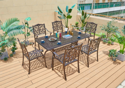 Обеденная группа из литого алюминия стол ВУЛКАН-2 «VOLCANO-2» 90х175 бронза арт.74427 + 6 кресел  ФЛОРЕНС «FLORENCE» арт.6171-6