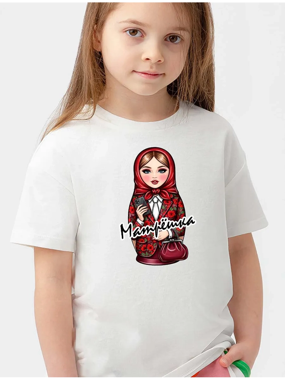 Футболка детская с Матрешкой и надписью