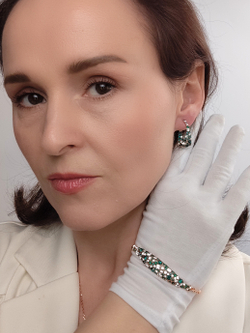 Браслет Россыпь из зеленых камней Swarovski
