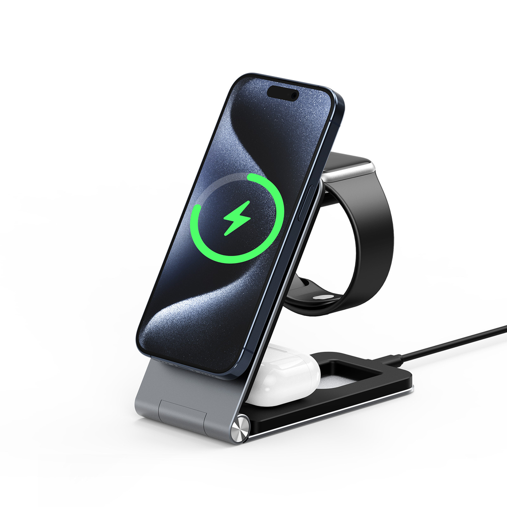 Складная магнитная беспроводная зарядная подставка 3 в 1, серия W22 Magnetic Wireless Charger 15W