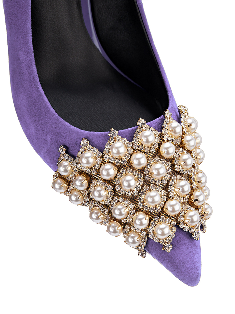 Женские туфли сиреневые с жемчугом