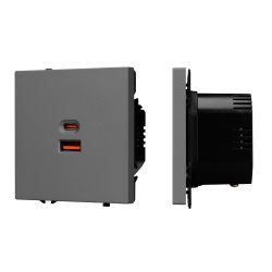 Механизм розетки с быстрой USB зарядкой SCT-NOBE-MUAC-SFPL-FC-GR (65W, QC3) (Arlight, Серый базальт) 054319