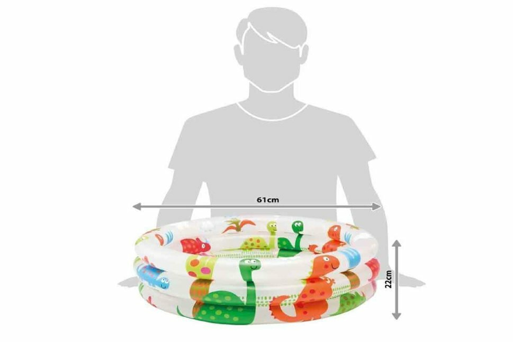Бассейн надувной Intex 57106 Dino Buddies 61х22 см / Круглый трехсекционный бассейн Пляжные друзья Интекс с надувным дном для дачи