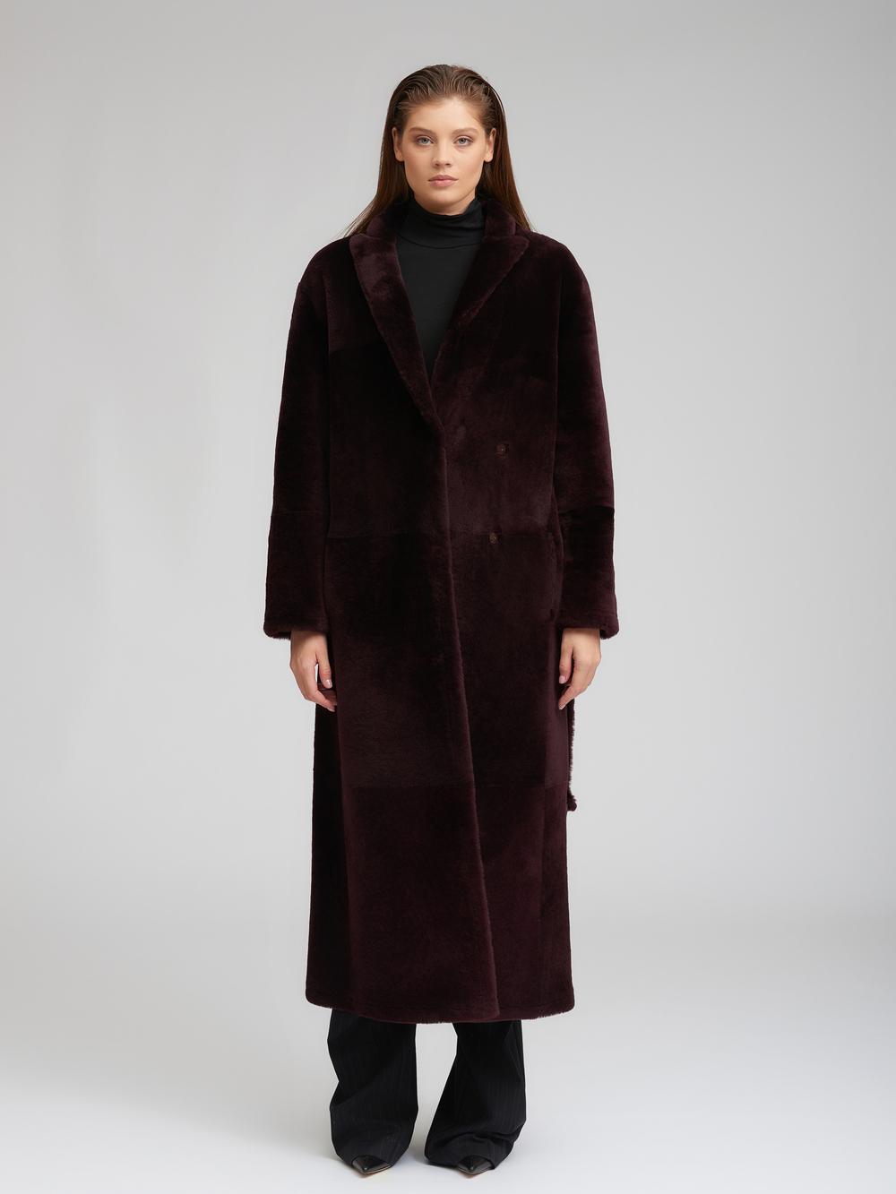Двусторонняя дубленка из овчины в цвете бордо