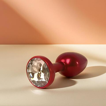 Анальная пробка металлическая красная с белым кристаллом Fantasy Toys (S)