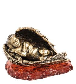 Народные промыслы AM-1756 Фигурка «Ангел спящий» (латунь, янтарь)