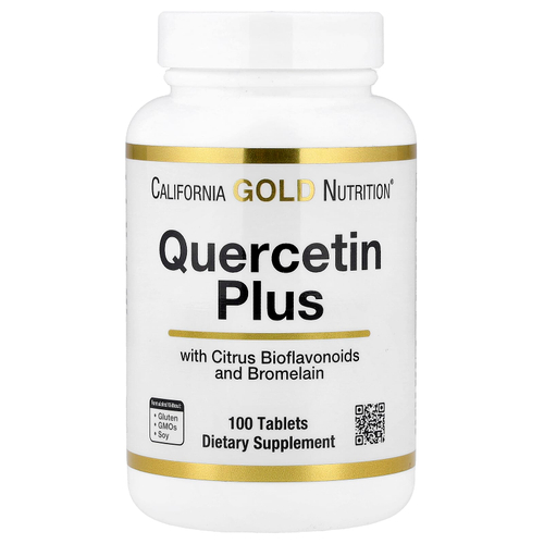 California Gold Nutrition, Quercetin Plus с кверцетином, витамином C, цитрусовыми биофлавоноидами, бромелаином и куркумой, 100 таблеток
