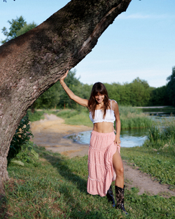 Long Tiered Skirt Pink Flower