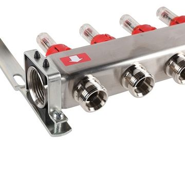 Коллектор Rommer 1"x3/4" на 10 контуров с расходомерами (нерж. сталь) RMS-1200-000010