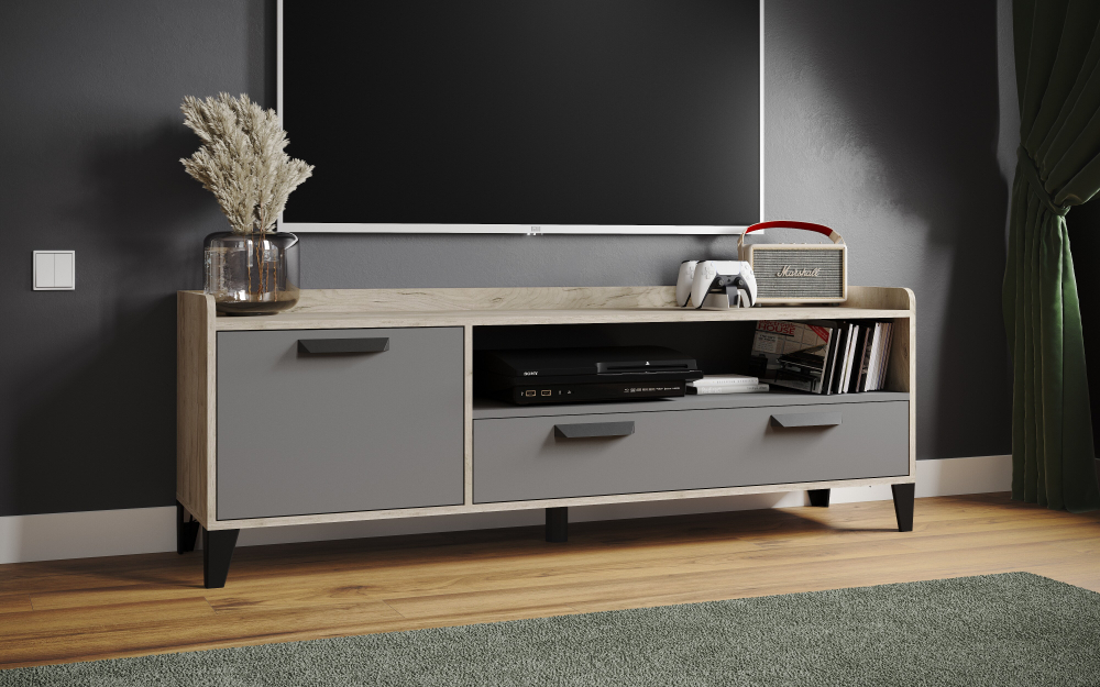 Тумба ТВ Парус-8, Дуб крафт серый, Серый