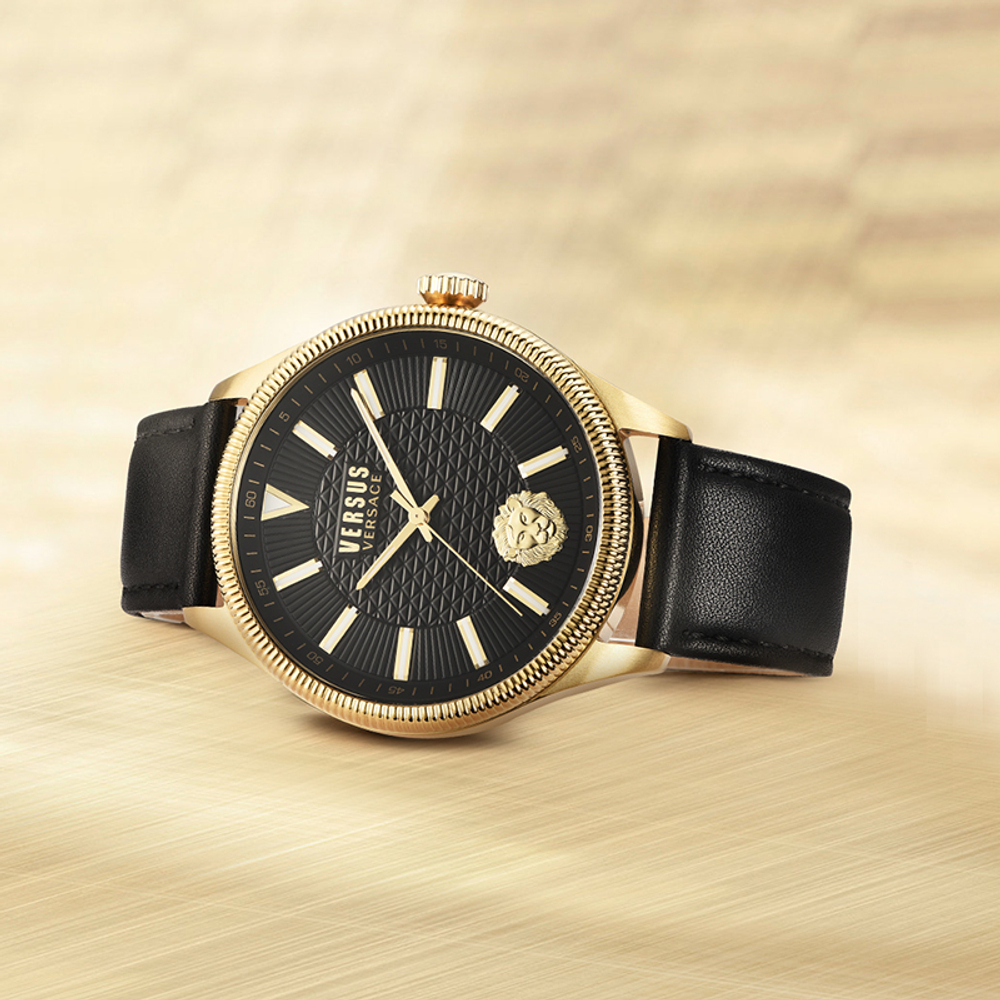 VERSUS Wrist Watch Quartz Movement Leather Strap Black Dial Men"s Watches