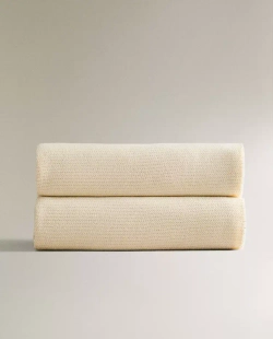 ZARA HOME ПЛЕД С БАХРОМОЙ, ЭКРЮ