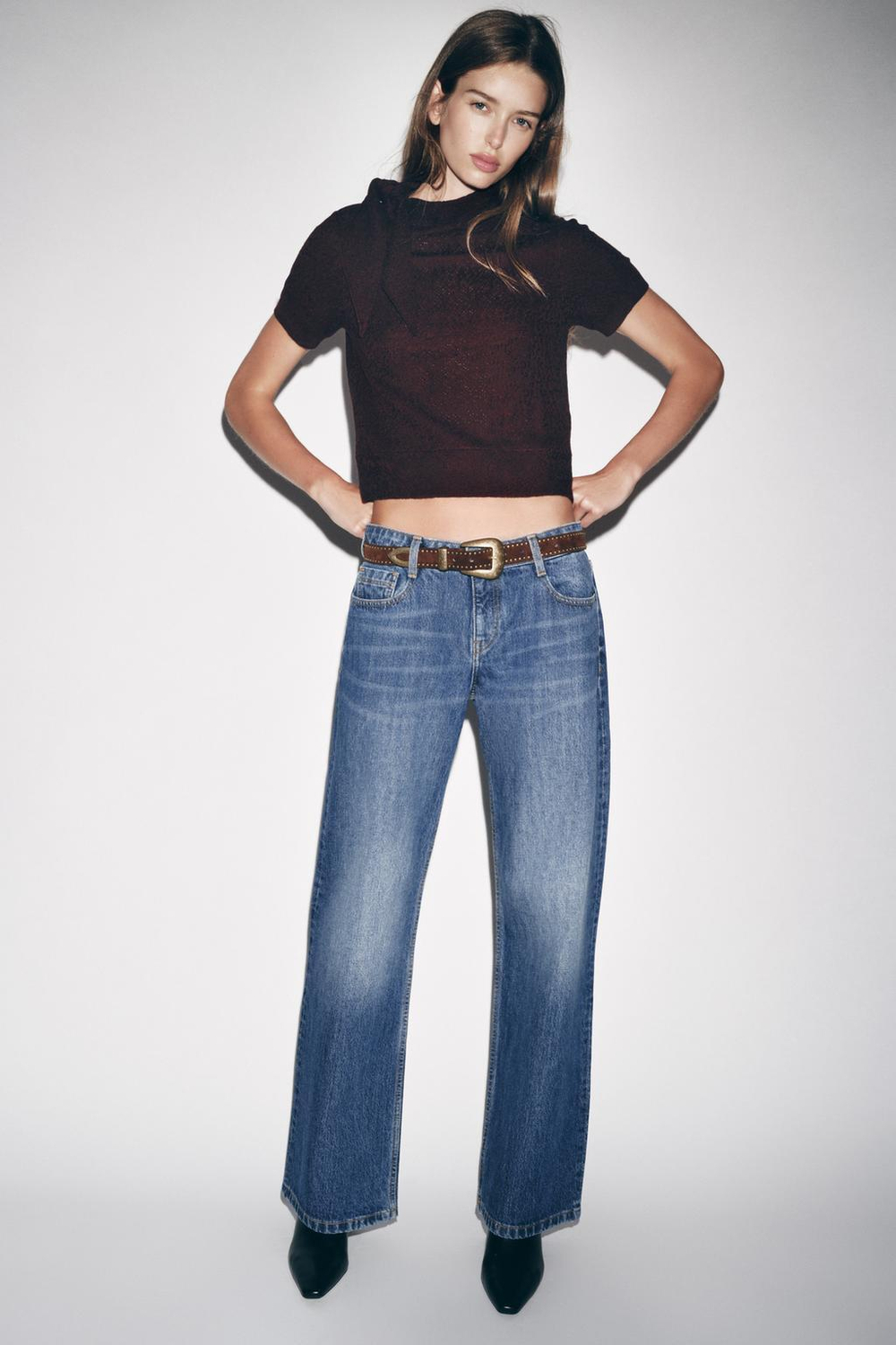 ZARA ТРИКОТАЖНЫЙ ТОП С ЗАВЯЗКАМИ, ГРАНАТОВЫЙ