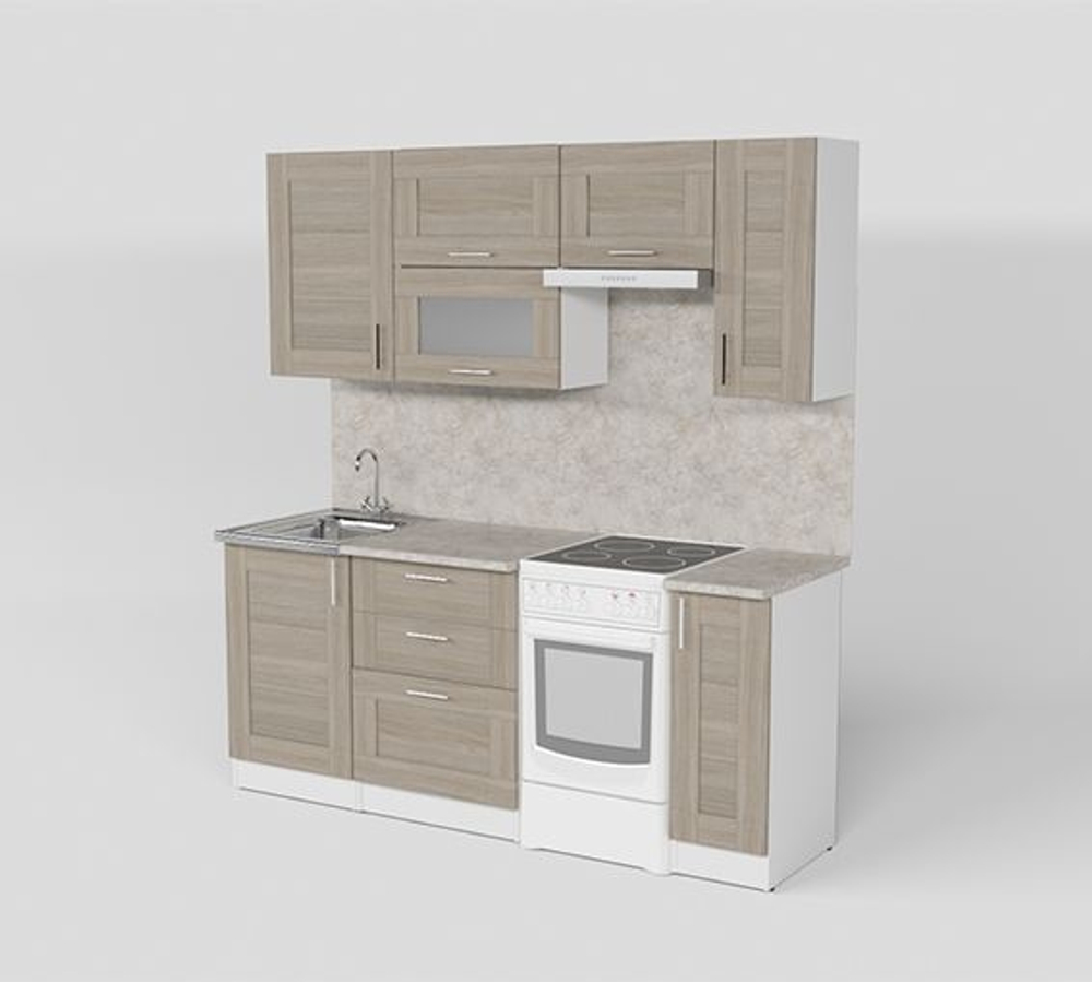 Кухонный гарнитур Лира макси 1800 мм (Квадро шимо светлый/Белый, Малага)