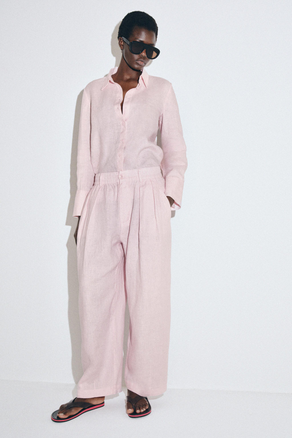 ZARA РУБАШКА ИЗ 100% ЛЬНА — ZW COLLECTION, РОЗОВЫЙ