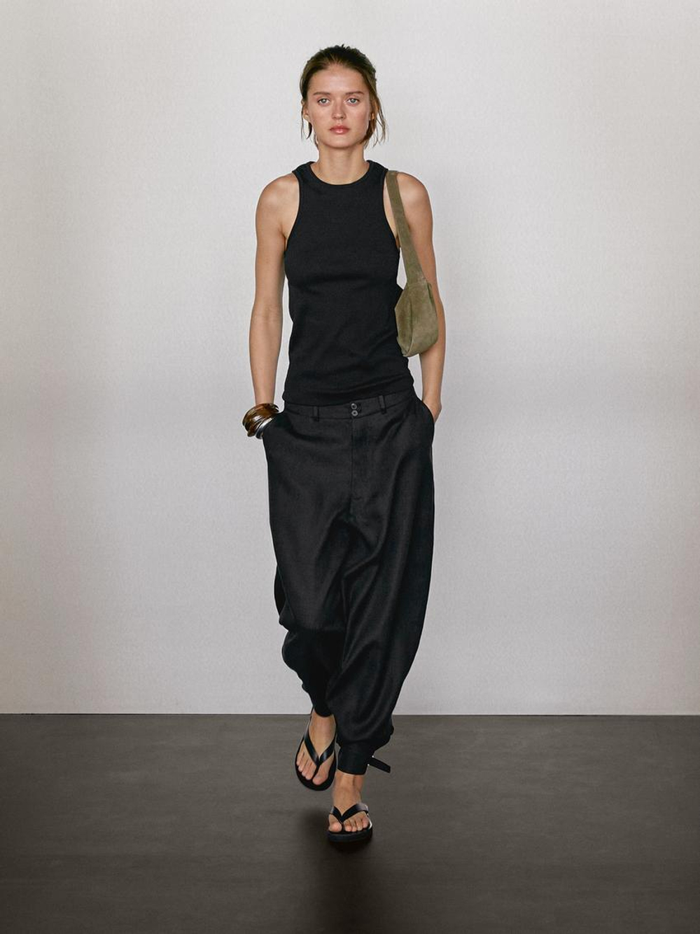 Massimo Dutti Топ из смесового хлопка с горловиной халтер, черный