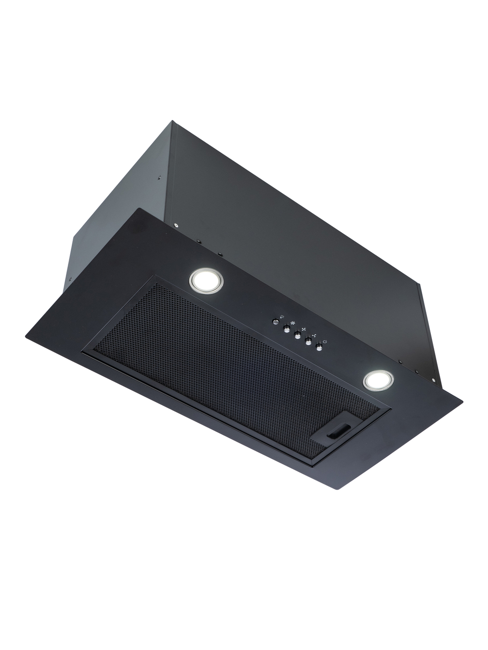 Вытяжка кухонная Quin-60 (BLACK) черный, D150мм, 1200м3/ч, полновстраиваемая, мотор 230Ватт, металл 60см, кнопочное управл.(MACBI)