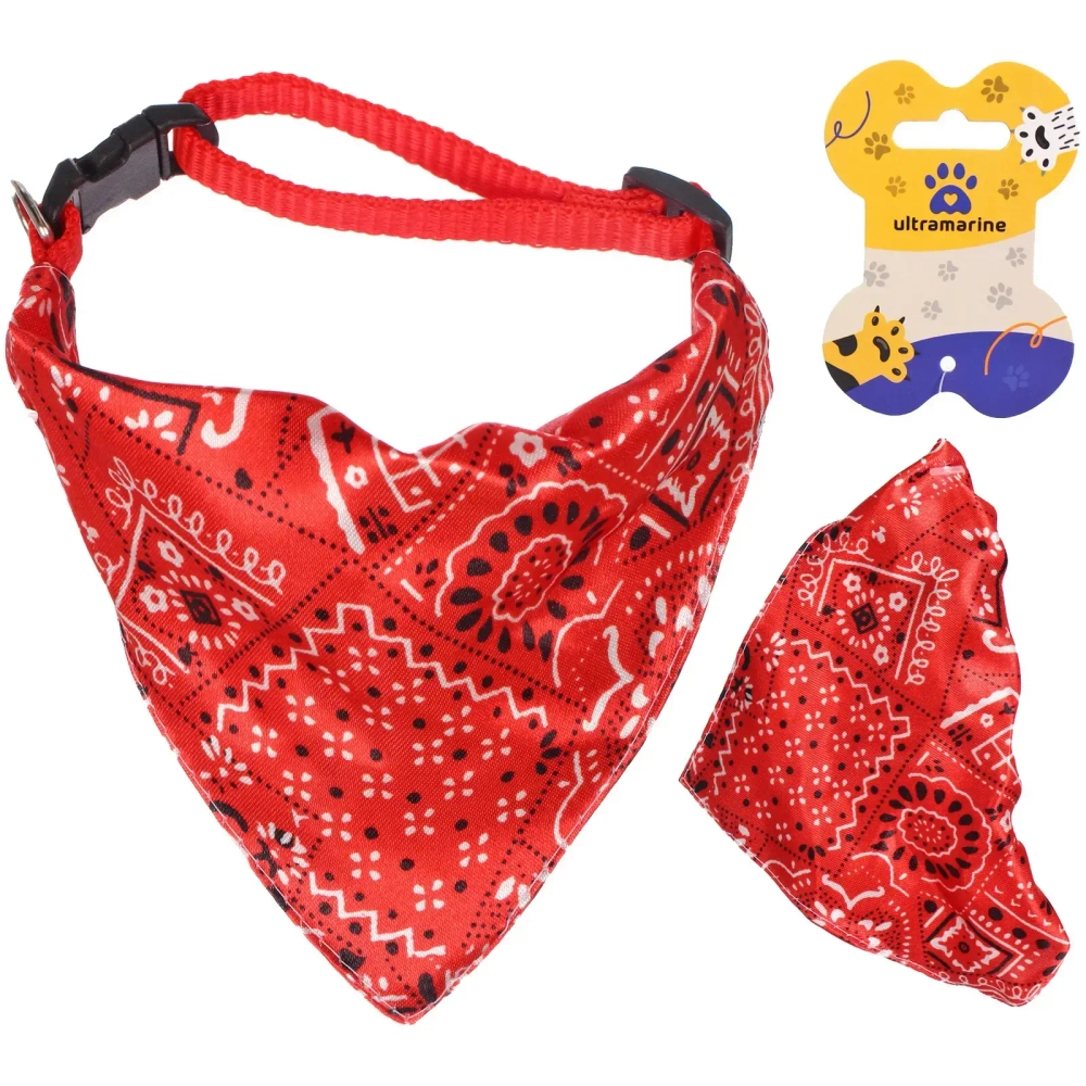 Ошейник с банданой для кошек и собак мелких пород «ЛЮБИМЫЙ БРО», цвет красный, р 23-40см/15*10*1,5см (лейбл)