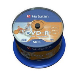 Оптический диск DVD-R Verbatim Диски DVD-R 4.7Gb 16х, Wide Photo InkJet Printable, 50шт, Cake Box (43533 / 43649)