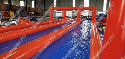 Водная горка без надувного дна, на подкачке ТУРБО "Три полосы", 120*7*2,5 м
