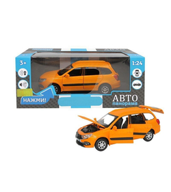 Машина "АВТОПАНОРАМА" LADA GRANTA CROSS,оранж, 1/24, свет, звук, инерция, в/к 24,5*12,5*10,5 см