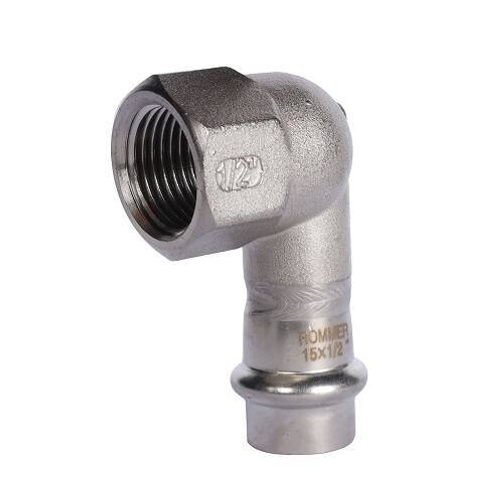 Переход на внутреннюю резьбу угловой ROMMER - 22 x 3/4" (прессовой, для труб из нержавеющей стали)