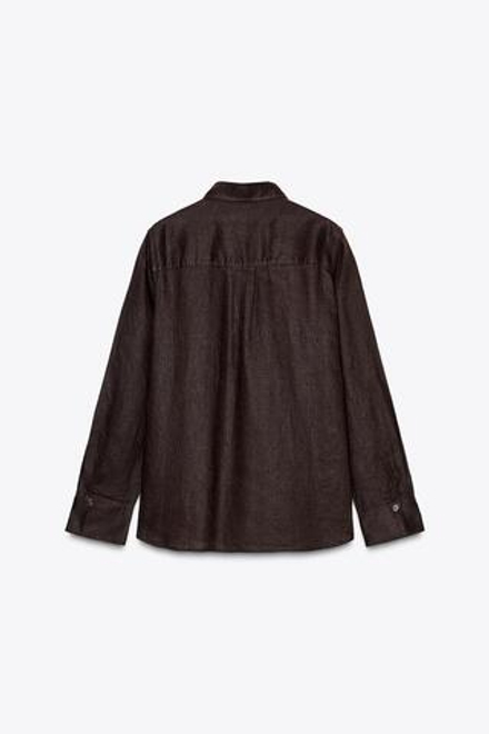 ZARA РУБАШКА ИЗ 100% ЛЬНА — ZW COLLECTION, КОРИЧНЕВЫЙ