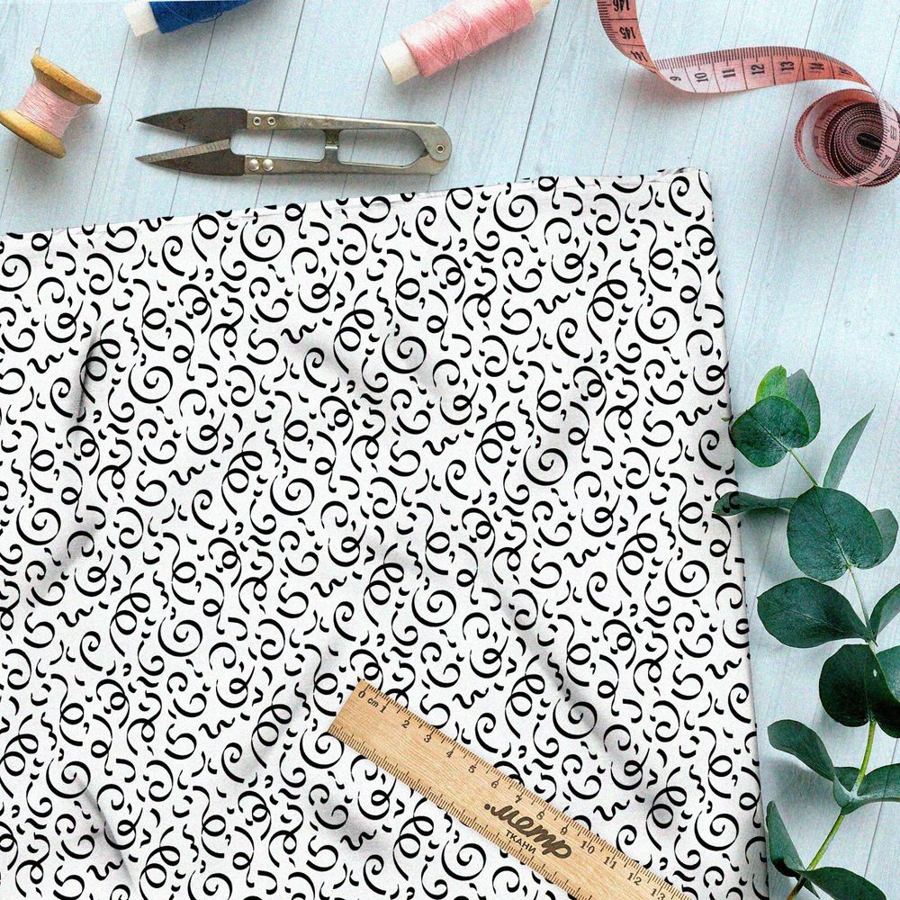 Ткань лён мелкие каллиграфические узоры на бежевом фоне