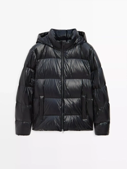 Massimo Dutti Стеганая куртка из сатина с водоотталкивающей пропиткой, темно-синий