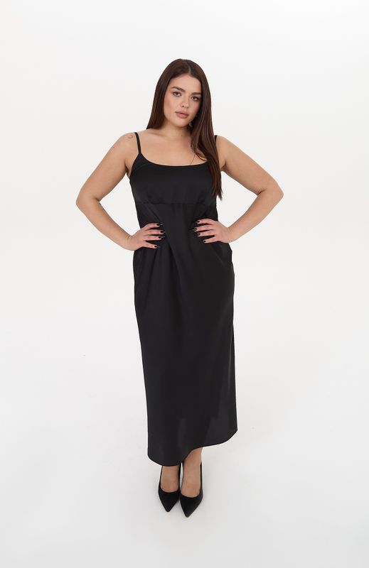 Платье-комбинация макси на тонких бретелях, черный