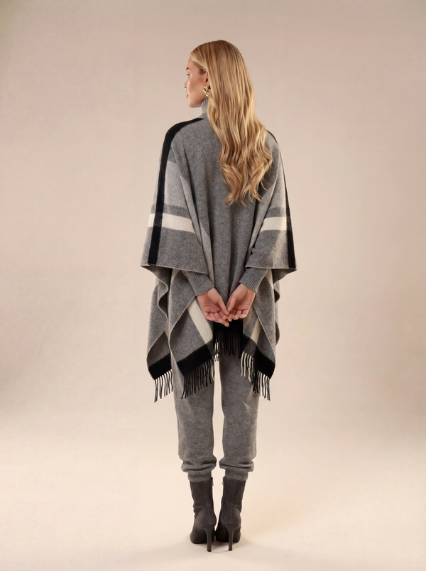 Пончо кашемир серое