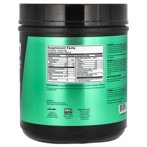 JYM Supplement Science, Pre JYM, высокоэффективное средство перед тренировкой, без стимуляторов, арбуз и клубника, 720 г (1,6 фунта)