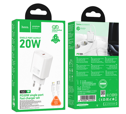 N60 Gentle single port PD20W charger set(C to iP)(EU)
