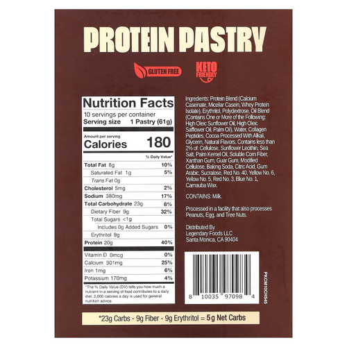 Legendary Foods, протеиновое пирожное, шоколадный торт, 10 шт. по 61 г (2,2 унции)