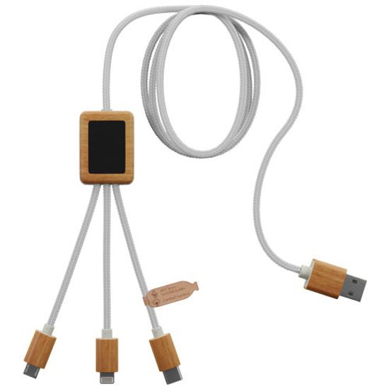 Зарядный кабель 3 в 1 из переработанного ПЭТ-пластика со светящимся логотипом и квадратным бамбуковым корпусом SCX.design C39