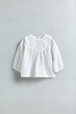 ZARA БЛУЗА С ЦВЕТОЧНОЙ ВЫШИВКОЙ, ЭКРЮ