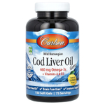 Carlson, Cod Liver Oil Gems, жир из печени норвежской трески дикого улова, с натуральным лимонным вкусом, 460 мг, 150 капсул (230 мг в 1 капсуле)