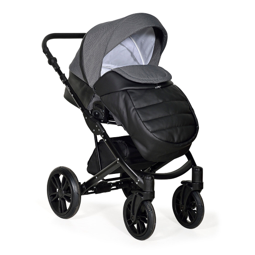 Коляска 2в1 Indigo MIO mi 07 (черная кожа+черный узор)