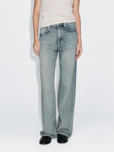 Massimo Dutti Джинсы с высокой талией и широкими штанинами, светло-голубой