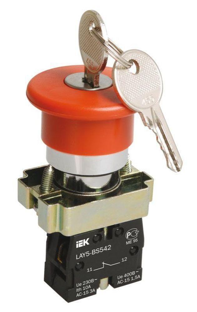 Кнопка управления &quot;Грибок&quot; LAY5-BS142 d22мм 1р 240В с ключом красн. IEK BBG50-LAY5-K04
