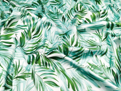 Эластичный бельевой атлас-стрейч, зеленые листочки, (Арт: ASP-009)