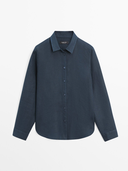 Massimo Dutti Свободная рубашка из 100% льна, темно-синий