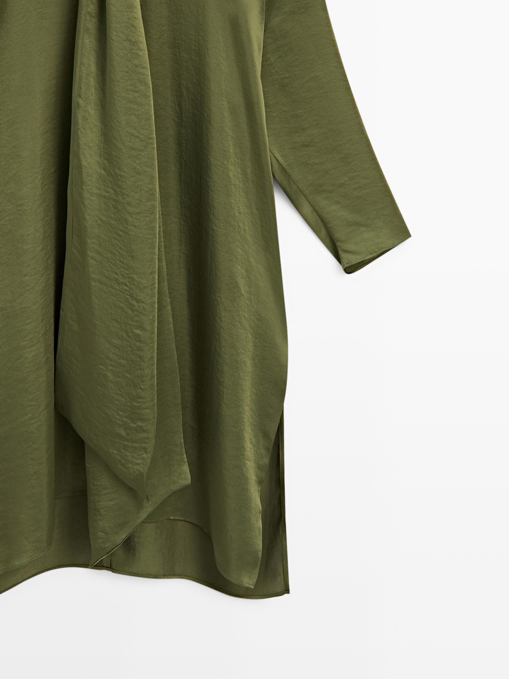 Massimo Dutti Вид Длинная блузка с V-образным вырезом и шнуровкой - STUDIO, зеленый