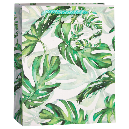 Пакет подарочный, Тропический вальс (листья монстеры), Белый, 23*18*10 см, 1 шт.