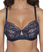 Стильный бюстгальтер на косточках с кружевом (Размер: 75H) (Цвет: темно-синий)