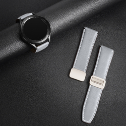 Ремешок из натуральной кожи серого цвета от Dux Ducis для смарт часов Samsung Galaxy Watch 3, 4, 5, 6 и 7 (размер крепления 20мм), серия YA Series