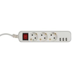 Удлинитель электрический ЭРА U-3es-1,5m-USB c заземлением с выключателем 3 розетки + 3xUSBA 1,5м 10А | Электротовары
