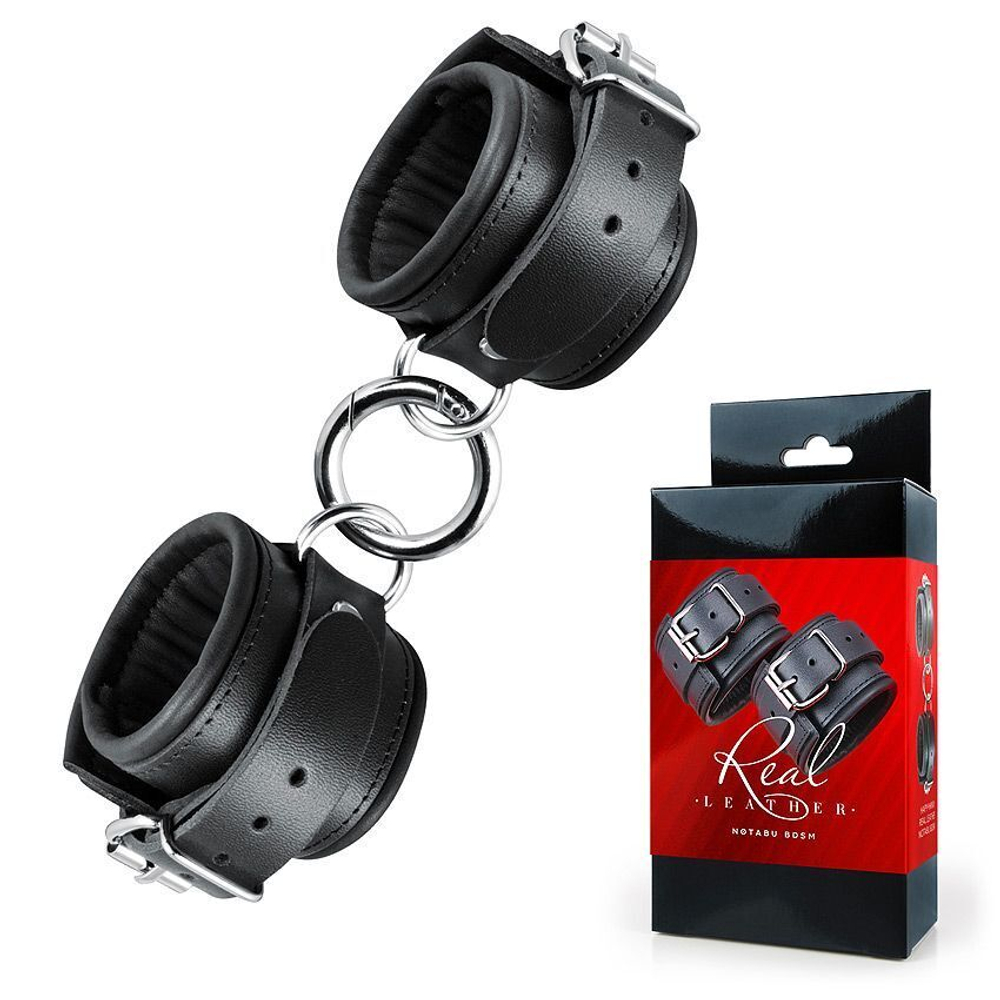 Черные широкие кожаные наручники (Цвет: черный)