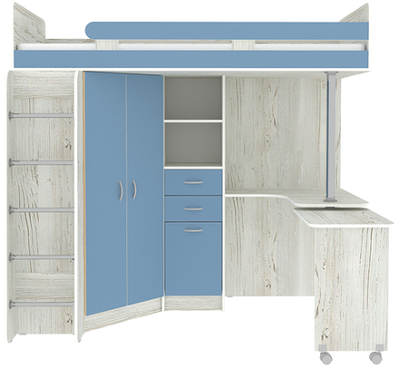 Кровать-чердак КарИВи Юниор 3 с металлической лестницей Винтерберг Светло-синий, голубой